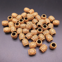 50pcs 11x10mm Large Hole Barrel Beads Plastic Imitation Wood Retro Ripple Craft Beads DIY Making Jewelry Accessories
