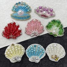 1 PCS Handmade weave Beads shell patch applique sew on beading applique clothes shoes bags decoration patch DIY