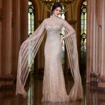 Alice CollectionPro Arabisch Cape Ärmel Abendkleider Kleider Nude Perlen Hochzeit Party Kleid Kleid für Frau Elegante Luxus 2024