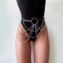 Sexy Faux Leather Belt With Chains Sexy Body Harness  Layered Punk Fashion Belly Body Jewelry Party  Accessories