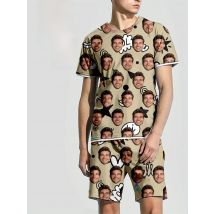 Men's Women's Facial Printed T-Shirt Shorts Set Personal Photo Customize Pajamas Comfortable Loose Home Set Valentine's Day Gift
