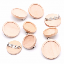 10pcs/lot Blank Wood Cabochon Brooch Base Settings 20 25 30 40mm Dia Round Bezel Tray Diy Brooches Pin for Jewelry Making