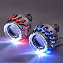 2.5 inch H1 H4 H7 HID Bi-xenon Ver 9.5 Car Headlight Projector Lens Metal Double LED Optical Turbine Angel Eyes Halo Rings Retro