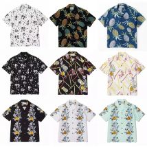 Drunk And Dreamy Covered In Pineapple Skeletons Printed With Cuban Collars Beach Vacations, Artificial Silk Hawaiian Short