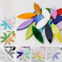 20Pcs Mixed Color Leaf Shape Mosaic Tiles Stained Glass DIY Coaster Lamp Mosaic Puzzle Art Wall Decoration Material