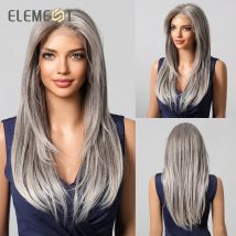 Element hd 13*6 spitze front perücken synthetisches haar langes wasser gewelltes silber graues haar