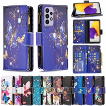 Painted PU Leather Zipper Wallet Case For Samsung Galaxy S23 Ultra S22 S21 Plus S20 FE A13 A33 A34 A51 A52 A53 A54 A71 A72 A73