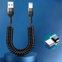 USB Type C 66W Car 5A Fast Charging Type C to Type C Spring Telescopic Cable For iPhone 15 Samsung Huawei Xiaomi Redmi OnePlus