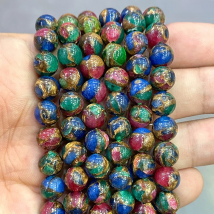Golden Lace Multicolor Cloisonne Natural Stone Round Beads 15" Strand 4 6 8 10 12MM Diy Bracelet Necklace for Jewelry Making