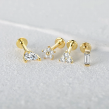 Aide 925 Sterling Silver Zircon Star Flower Tragus Helix Piercing Earrings Women Labret Lip Ring Cartilage Stud Punk Jewelry 1PC