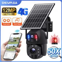 SHIWOJIA 50X ZOOM 12MP 4G SIM Solar-Kamera für Außenbereich 360° °   Kabellose WLAN-Batterie-Sicherheitskameras mit Solarpanel und PIR-Nachtsicht