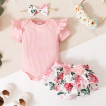 0-18Months Toddler Baby Girl 3Pcs Costumes Set Newborn Baby Girl Ruffle Short Sleeved Romper + Short Pants Skirt Infant Girl Set