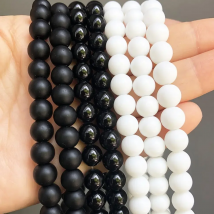 Natural Stone White Black Dull Polish Matte Agates Onyx Smooth Round Beads For Jewelry Making DIY Bracelet 15'' 4 6 8 10 12mm