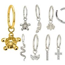 G23 Titanium PIERC Hinged Segment Hoop Earrings CZ Paved Tragus Ear Lip Nose Ring Snake/bee/feather/ Tortoise /Dangle Piercing