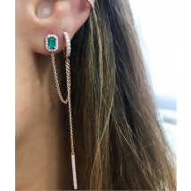 double piercing silver color rose gold clear green rectangle cubic zirconia long chain tassel earring 2020 new
