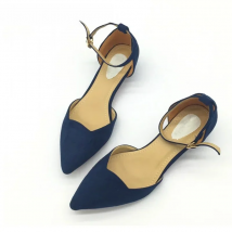 CEYANEAO  Sexy Women Buckle Strap Low Heels Pumps Pointed Toe Flock D'Orsay Heels Shoes For Woman Ladies Single Shoes Blue