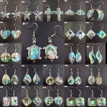 Beautiful New Zealand Abalone Shell Oval Turtle Butterfly Dragonfly Square Drop Heart Beads Earring PWB691