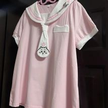 Japanese Sweet Lolita T-shirt Women Cute Sailor Collar Cartoon Print Kawaii Loose Tops Y2k Aesthetic Girls Harajuku Fairy Tees