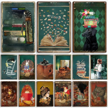 Artisian Reading Vintage Metal Sign Read Book Tin Plaque Girl Loves Books Classic Decorative Poster Wall Decor Garage Bar Pub