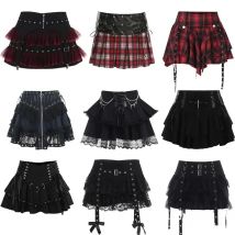 Gothic Mini Skirt 2025 New Halloween Goth Aesthetic 90s Y2K Party Club Harajuku Streetwear Women's Skirt Black High Waist Skirts