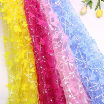 130X91cm DIY Handmade Mesh Embroidery Sequin 3D Flower and 3D Butterfly Tulle Fabric DIY Bow Material for Decor Clothes Crafts