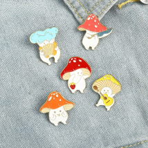Mushroom Enamel Pin Custom Funny Guitar Accordion Brooches Bag Lapel Pin Cartoon Cute Badge Plant Jewelry Gift for Kids Friends
