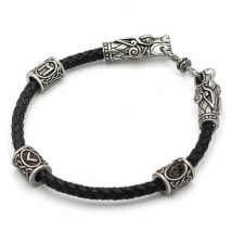 Nostalgia Norse Dragon Heads Vikings Accessories Viking Bracelet Bangle Vikingo Jewelry Men's Rune Beads Leather Bracelet Pulsei