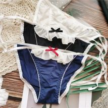 New Japanese Style Ice Silk Panties Sexy Lace Panties Fashion Bow Comfort Briefs Low Waist Seamless Underpants Female Lingerie