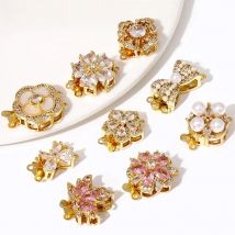 Multi Styles 18K Gold Plated Brass Flower Insert Safety Clasps,Fastener Pearl Clasps Connectors For DIY Jewelery Making Supplies