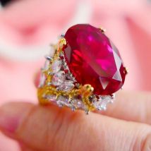 KQDANCE Emerald Oval Cut Created 19 Carat Sapphire Ruby Ring With Huge Royal Blue Red Zirconia Gemstone Diamond Jewelry Women