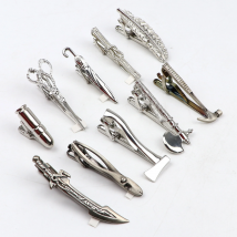 Men's New Simple Fashion Style Tie Clip Metal Sliver Axe Star Tie Bar carving Simple Brushed Smooth crystal Clasp Tie Pin Gifts