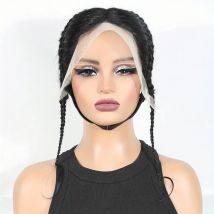 13x4 Transparent Lace Frontal with Braids 100% Brazilian Remy Human Hair Wig Straight Hair Wig with Baby Hair for Women