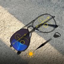 Photochromic Multifocal Reading Glasses - Stainless Steel Frame, Progressive Lens for Clear Vision