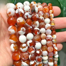 Natural Faceted White Red Frost Cracked Fire Carnelian Onyx Agates Round Beads 15'' Strand 6/8/10/12mm Diy Bracelet Accessories