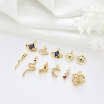 14K Gold Plated Brass Metal With Zircon Evil Eye Snake Heart Charms Pendants For Necklace Earrings Jewelry Making