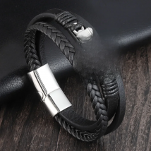 Punk Stainless Steel Anchor Bracelets Genuine Leather Bracelet & Bangles for Men Jewelry Black Color Fashion Gift