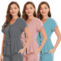 Short Sleeve Beauty Salon Workwear Temperament Women's Top Nursing Blouse Sexy Zip Scrub Tops Nursing Uniform T-Shirt 2 Pockets