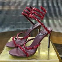 Women's Ankles Snake Shaped Elastic Band Sandalial Bling Bling Rhinestone Decor High Heels Sandals Summer Party Dress Shoes