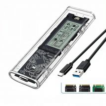 M2 SSD Case NVME SATA SSD Enclosure Tool Free 10Gbps M.2 to USB 3.2 Gen2 Intelligent Digital Display External M.2 SSD Adapter