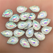 New 60PCS 8*12mm AB Resin drop Flatback Rhinestone scrapbook craft appliques DIY