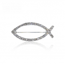 Clear Rhinestone Silver Color "Jesus Fish" Brooch Pins for Christians Brooch for Man