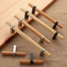 Nordic Wooden Cabinet Door Handles T Bar Handles for Cabinets and Drawers Silver Kitchen Cabinet Handles Black Furniture Handles