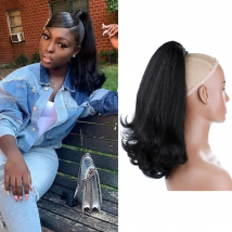 Lydia Tail Warping Synthetic Kinky Straight Hairpiece Stylish High-Volume Curly Clips-in Natural Looking Drawstring Ponytail