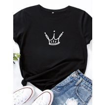Crown Queen Print T Shirt Women Short Sleeve O Neck Loose Tshirt Summer Women Causal Tee Shirt Tops Camisetas Mujer