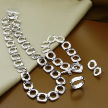 Aravant 925 Silver Square Earrings Rings Necklace Bracelet Set For Women Party Jewelry Christmas Gift