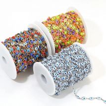 1 Meter Colorful Evil Eye Beaded Chains Stainless Steel Turkey Eye Charm Link Chains for Necklace Sweater Chain Jewelry Making