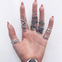 Tocona 14pcs/Set Vintage Antique Silver Color Ring for Women Rose Sunflowers Cross Geometric Bohemia Jewelry 4кольцо 6391