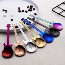 1pcs Stainless Steel Guitar Shaped Love Coffee Spoon Teaspoon Children Spoon New Beautiful 7 Colors Coffee Tea Use Kitchen Spoon