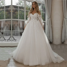 LORIE Glitter Wedding Dresses Puff Sleeve Appliques Lace 3D Flower off Shoulder Tulle Boho Bride Gown Customized vestidosdenovia