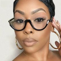 Trendy Glasses Frame Women Fashion Half Frame Black Anti Blue Light Eyeglass Frame Luxury Crystal Cleear Glasses Frames Okulary